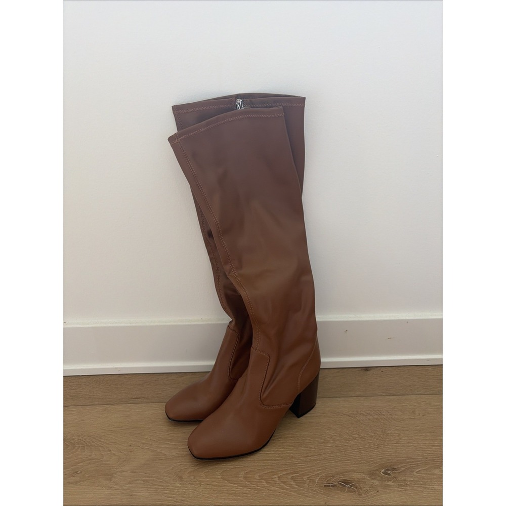 Franco Sarto TALFER Cognac Knee-High Block Heel Boots Tall Riding WIDE CALF Sz 7